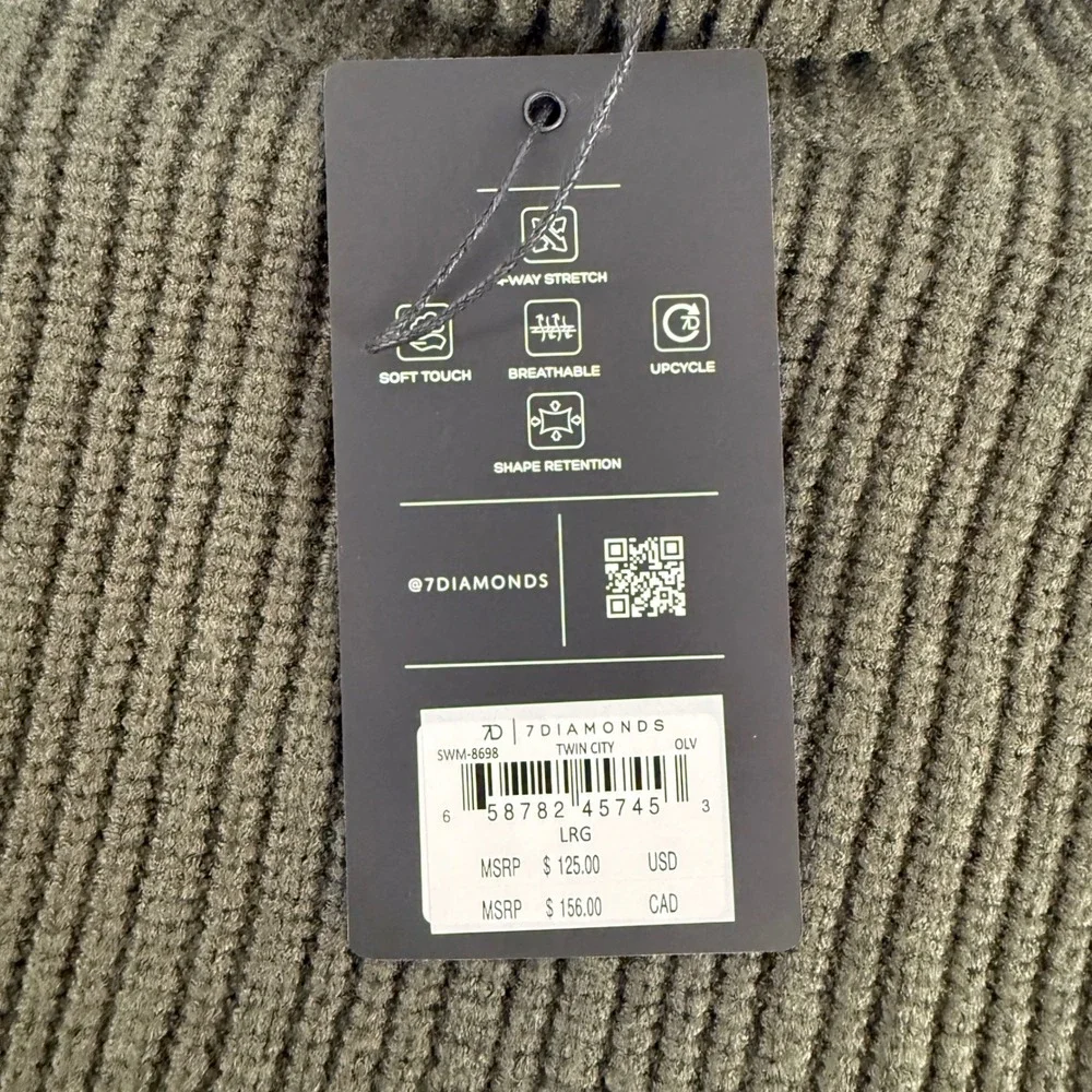 7 Diamonds Twin City Men Large Olive Green Ribbed Turtleneck Sweater SWM-8698